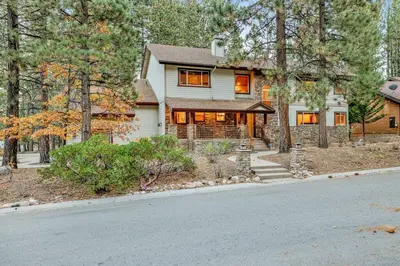 a large white house with trees and a driveway at The Spa at Winterset- Incredible Resort Estate Chalet- Indoor Hot Tub- Games in Big Bear Lake