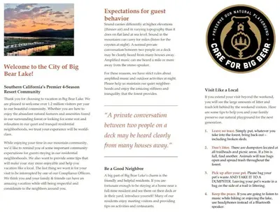 a page of a brochure for the city of big bear label at Smith Chalet at Snow Summit- Furnished Resort Condo- Foosball- Walk To Lifts in Big Bear Lake