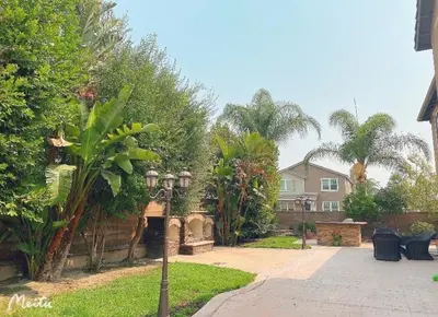 a yard with a house and a palm tree at Cozy And Comfortable #202 Room in Corona