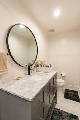 a bathroom with a sink and a mirror on the wall at 30 PCT OFF! Malibu Villa, Ocean View, Beach, Hiking in Malibu
