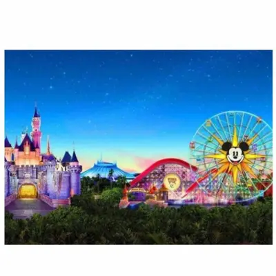 a castle with a carnival and a ferris wheel at Private Heated Pool Oasis/Disney/Retro Arcade/Gym in Placentia