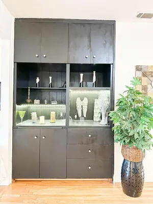a black cabinet with a potted plant in a room at Charming 3BR House - Hal-UC in Los Angeles