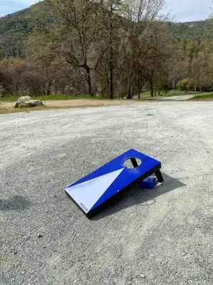 a blue and white kite sitting in the middle of a road at Modern House on 5 acr in Sequoia National Forest in Panorama Heights