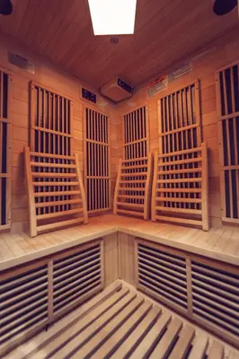 a room with wooden cellars with benches in it at Spectacular Designer Treehouse with Mountain Views in Pine Mountain Club