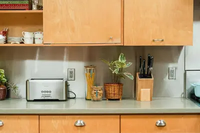 a kitchen counter with a toaster and other kitchen items at Casa Superba - Peaceful Sanctuary in Venice in Los Angeles