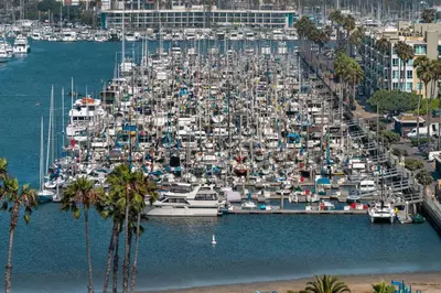 an aerial view of a marina with many boats at The Lilas-Ocean view Stay high floor Pool Parking in Los Angeles