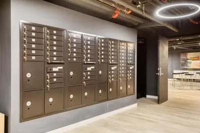 a wall of lockers in a room at Culver City 1br w rooftop lounge access to 405 LAX-1124 in Los Angeles