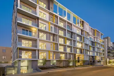 an apartment building with many windows on a street at Culver City 1br w pool gym easy access to 405 LAX-1136 in Los Angeles