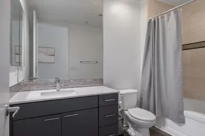 a bathroom with a sink and a toilet and a shower at Marina Del Rey 1br w lounge gym spa nr marina LAX-1074 in Los Angeles