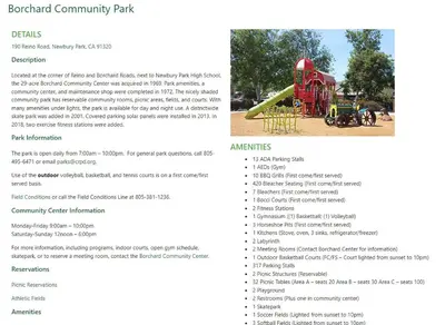 a screenshot of a page of a brochure for a playground at Modern 3 King Beds, Beautiful Large Backyard, WFH, Long Stays, Waterfall, WI-FI, FWY, 25 mins to Beach in Thousand Oaks