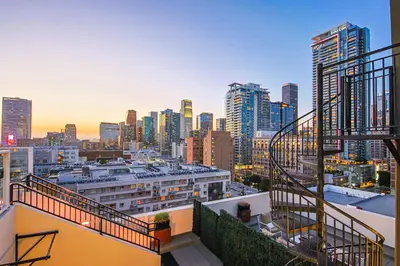 a view of a city skyline from a building at Sunny & Spacious 2BDR & 1BTH in Downtown LA in Los Angeles