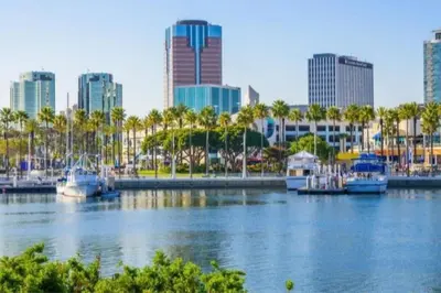 a view of a city with boats in the water at Beautiful Spacious 2 Bedroom, 2 Bathroom Condo in Long Beach