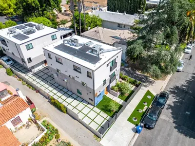 an overhead view of a white house and a street at Brand new Chic-Nest in Prime Location in Sherman Oaks