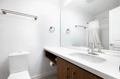 a bathroom with a sink and a mirror at Redondo Beach 1BR w Pool Gym 1 block from beach LAX-438 in Redondo Beach