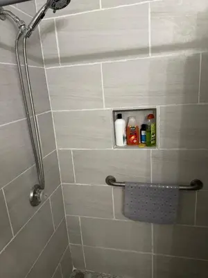 a shower in a bathroom with a shower at Buxton Room in Rialto