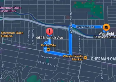 a map of the proposed route of traffic at Lovely Sherman Oaks Studio in Los Angeles