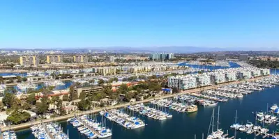 an aerial view of a marina with boats at The Coral Loft - Marina Bliss Water view 2BR Pool, Gym in Los Angeles