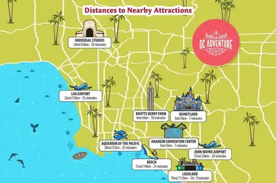 a map of the disney world attractions at Dino Disneyland by OC Adventure Homes in Garden Grove