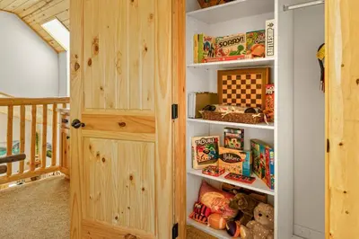 a room with a pantry filled with lots of food at Zen Mountain Retreat in Big Bear Lake