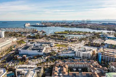 an aerial view of a city with a harbor at @ Marbella Lane - Grand 2BR w/ Beach & Ocean Views in Long Beach