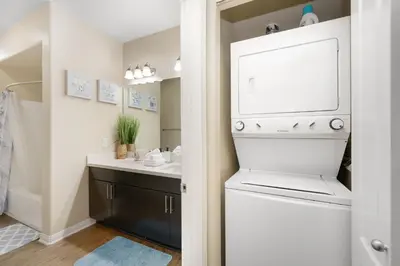 a laundry room with a washer and dryer at Charming & Peaceful l 1 bedroom in Marina Del Rey, CA in Los Angeles