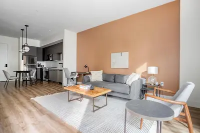 a living room with a couch and a table at Inglewood 1br w sundeck clubhouse nr shopping LAX-1160 in Inglewood