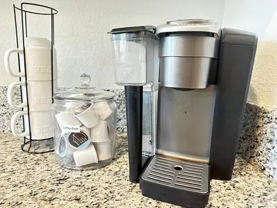 a coffee maker sitting on top of a counter at Claremont Colleges And Ontairo Mills Single Villa stay more 30 nights in Upland