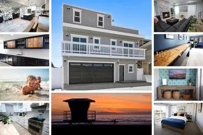a collage of pictures of a house at Steps 2 Beach- Luxury Home, Game Room, Roof Deck, Firepit, Pets OK in Oxnard