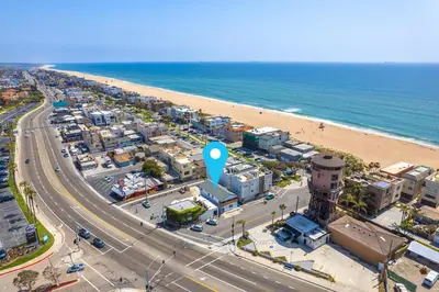 an aerial view of a city and the beach at 130 Anderson St B in Sunset Beach