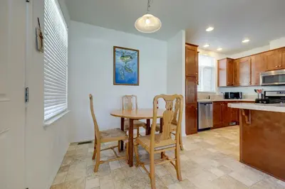 a kitchen with a dining room table and chairs at Cozy Oak View Getaway about 5 Mi to Ojai Valley! in Oak View