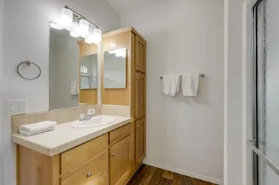 a bathroom with a sink and a mirror at Oak View Vacation Rental about 3 Mi to Lake Casitas! in Oak View