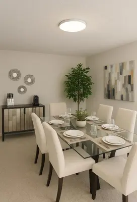a dining room with a glass table and white chairs at Partial Ocean View Steps to the Pier in Los Angeles