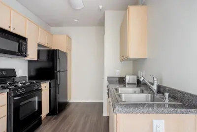 a kitchen with a sink and a stove at Playa Vista 1br w gym pool table nr beach LAX-1123 in Los Angeles
