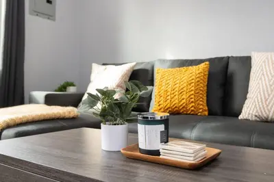 a coffee table in a living room with a couch at Lovely 3bedroom condo with free parking on premise in Los Angeles