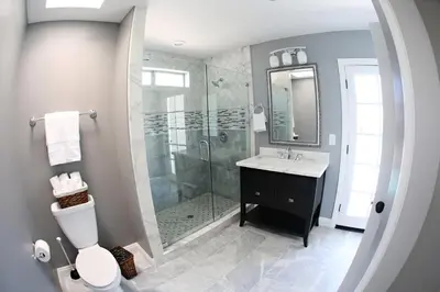 a bathroom with a shower and a sink and a toilet at Destination #32 in Anaheim