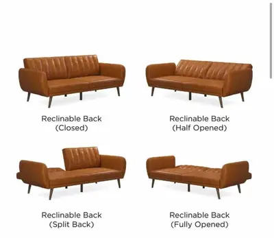 three versions of a leather couch with different parts at The Scandia “A-Frame Chalet” Fireplace & Hot tub in Running Springs