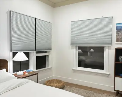 a bedroom with two windows with grey blinds at New York Style 1bed 1bath West Hollywood in Los Angeles