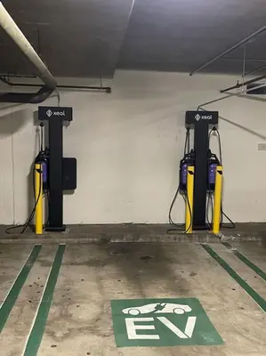 a parking garage with a no parking sign on the floor at 1 bedroom. 2 beds. 1 bath with Balcony in Los Angeles