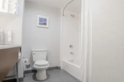 a white bathroom with a toilet and a shower at Hampton Inn By Hilton Santa Clarita-Valencia in Santa Clarita