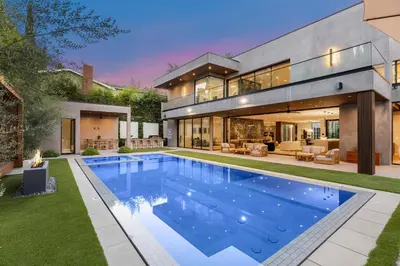 an exterior view of a house with a swimming pool at Levitt Lane in Los Angeles