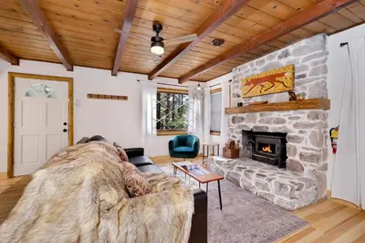 a living room with a couch and a fireplace at Cozy fox #2035 in Big Bear Lake