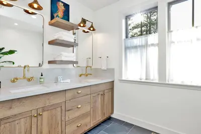 a bathroom with a sink and a mirror at Pine meadow village castle #2301 in Big Bear Lake