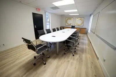 a conference room with a white table and chairs at Free Parking Pasadena Room near Convention Center & Caltech in Pasadena