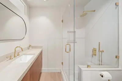 a bathroom with a sink and a shower at Bella Villa in Los Angeles