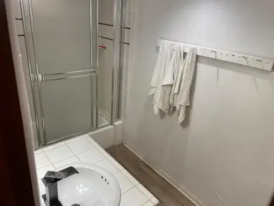 a bathroom with a shower and a toilet at El Segundo Beach 5B4b Home, POOL Hot Tub, BEACHES, Local Town! in El Segundo