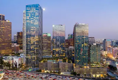 a view of a city with many traffic at Lavish High-Rise 2bed Apt in the Hearth of Downtown LA in Los Angeles
