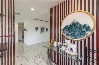a room with a table and a mirror on a wall at Chic and Secure Private room in modern home 6 in Los Angeles