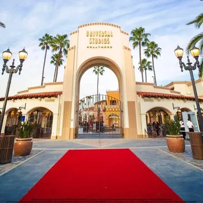 a red carpet in front of a shopping center at Blissful Utopia near Downtown LA in Alhambra