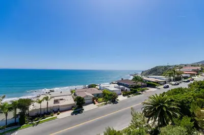an aerial view of a street with a beach at SURF-N-SAND 2-Bedrooms, MALIBU in Malibu