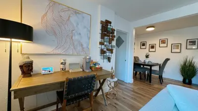 a living room with a desk and a dining room at Cozy 2B1B Apt Prime Location Newly Remodeled in Alhambra